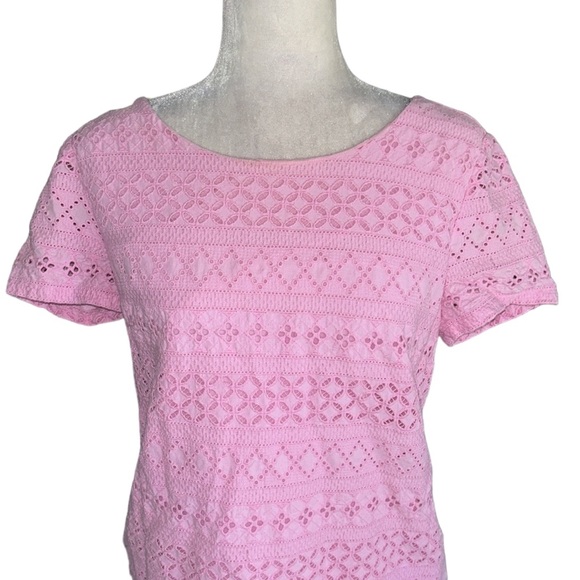 J. Crew Pink Eyelet Short Sleeve Top - 6 - Picture 2 of 11